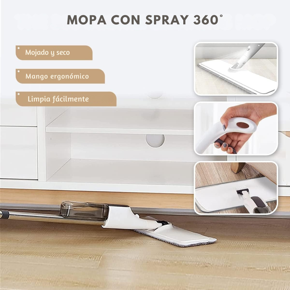 Mopa Spray Trapeador de Pisos Microfibra 360°
